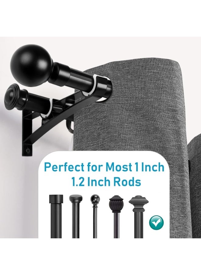 منزل الغابة 4 قطع من حوامل ستائر قوية، حامل مزدوج للعصى للستائر والملابس، دعامة عمود معدني أسود مع مسامير – يتحمل حتى 22 رطلاً - Image 4